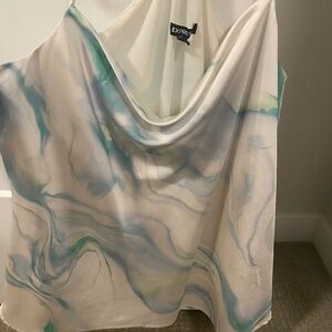 EXPRESS satin watercolor cowlneck tank top XL